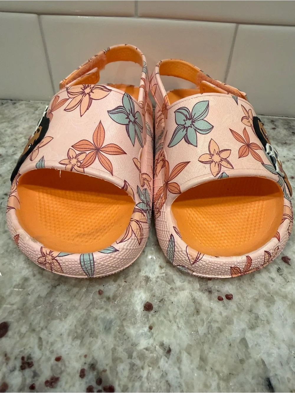 Girls' Disney Princess Moana Slide Sandals, Size 7/8- Pink & Orange NWOT